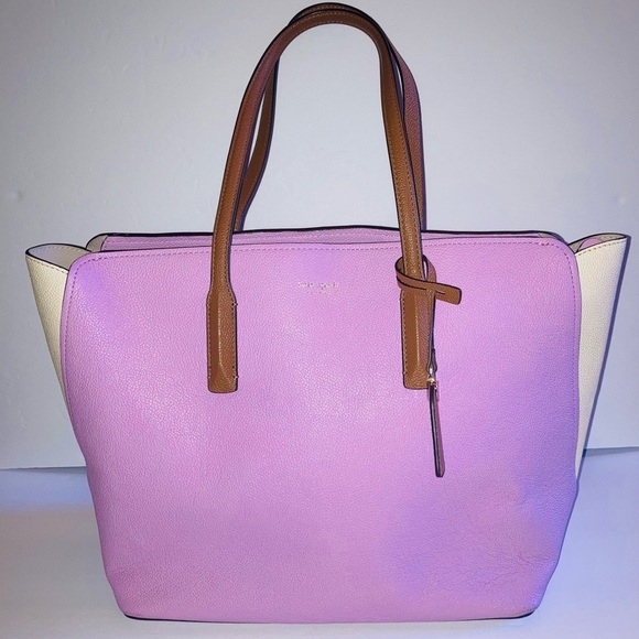 kate spade Handbags - Kate Spade Large Pebbled Leather Lavender and Cream Tote Bag with Brown Handles